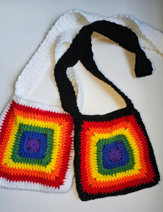Petite sac à bandouillère blanc et arc-en-ciel